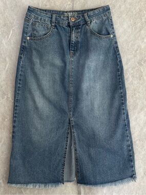 Rewash Straight-Leg Jeans Skirt in Faded Blue (SKU701)